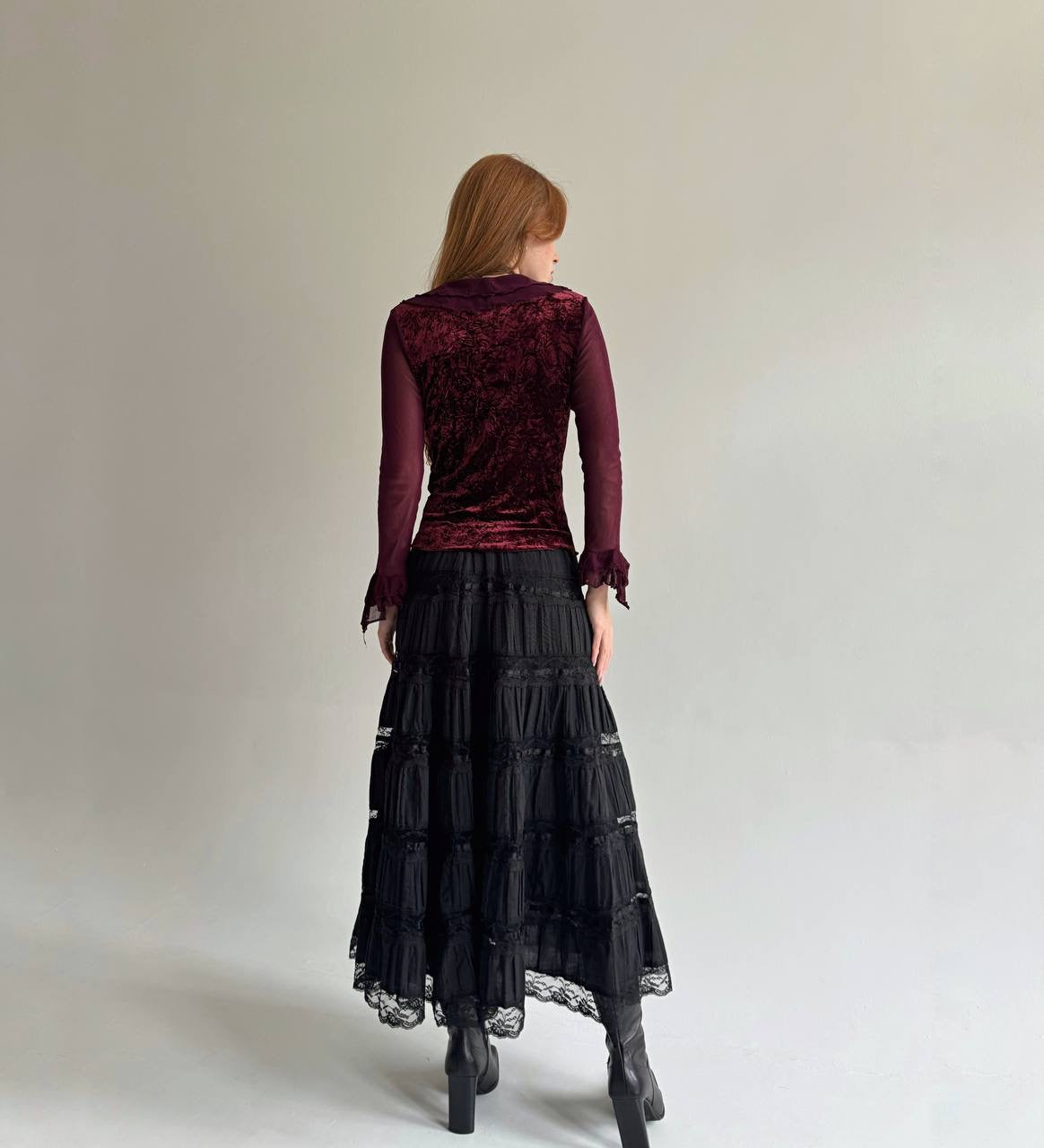 Vintage cotton maxi skirt with lace