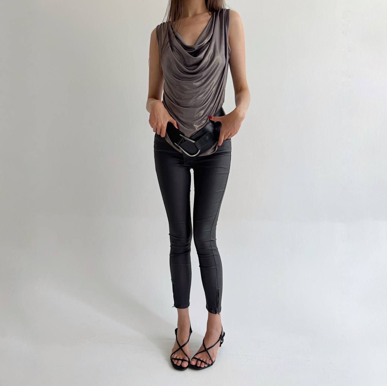Black wax skinny jeans