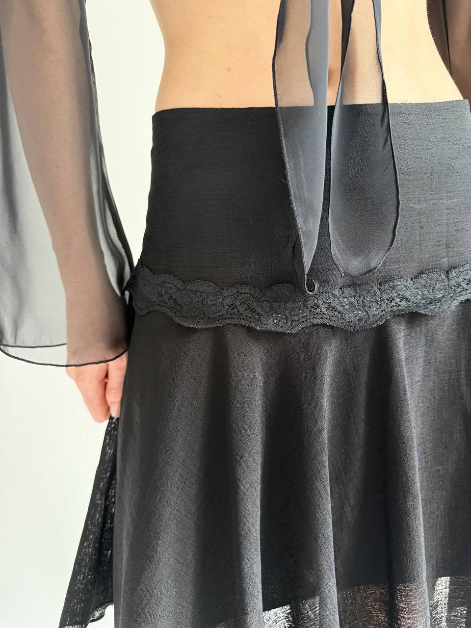 Y2K asymmetrical black midi skirt