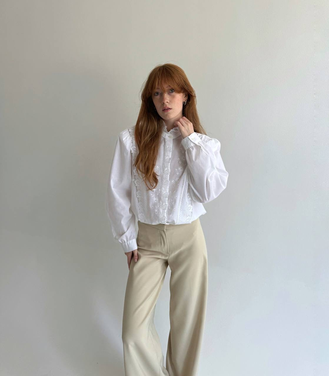 Vintage white Bavarian embroidered shirt