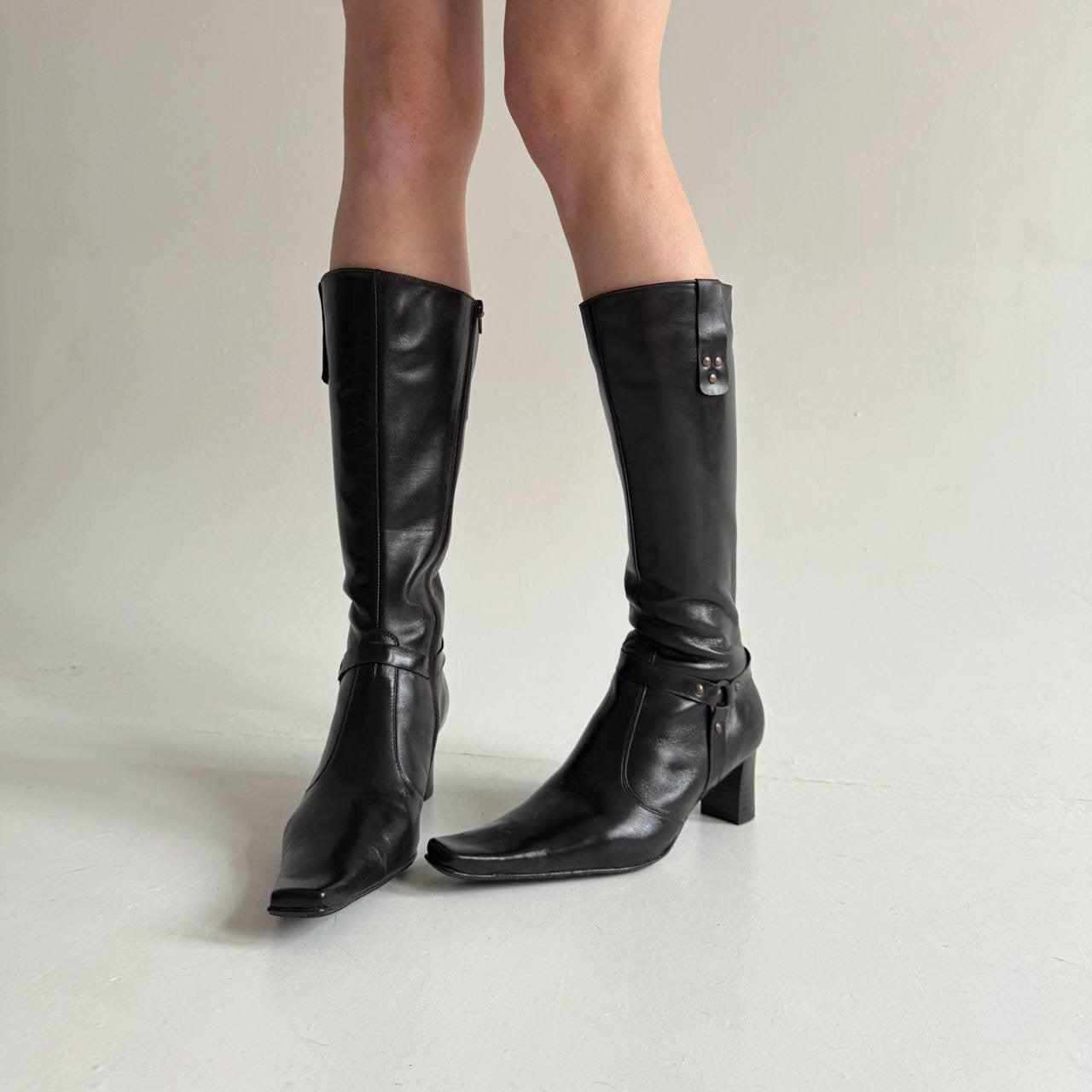 Vintage faux leather knee high boots