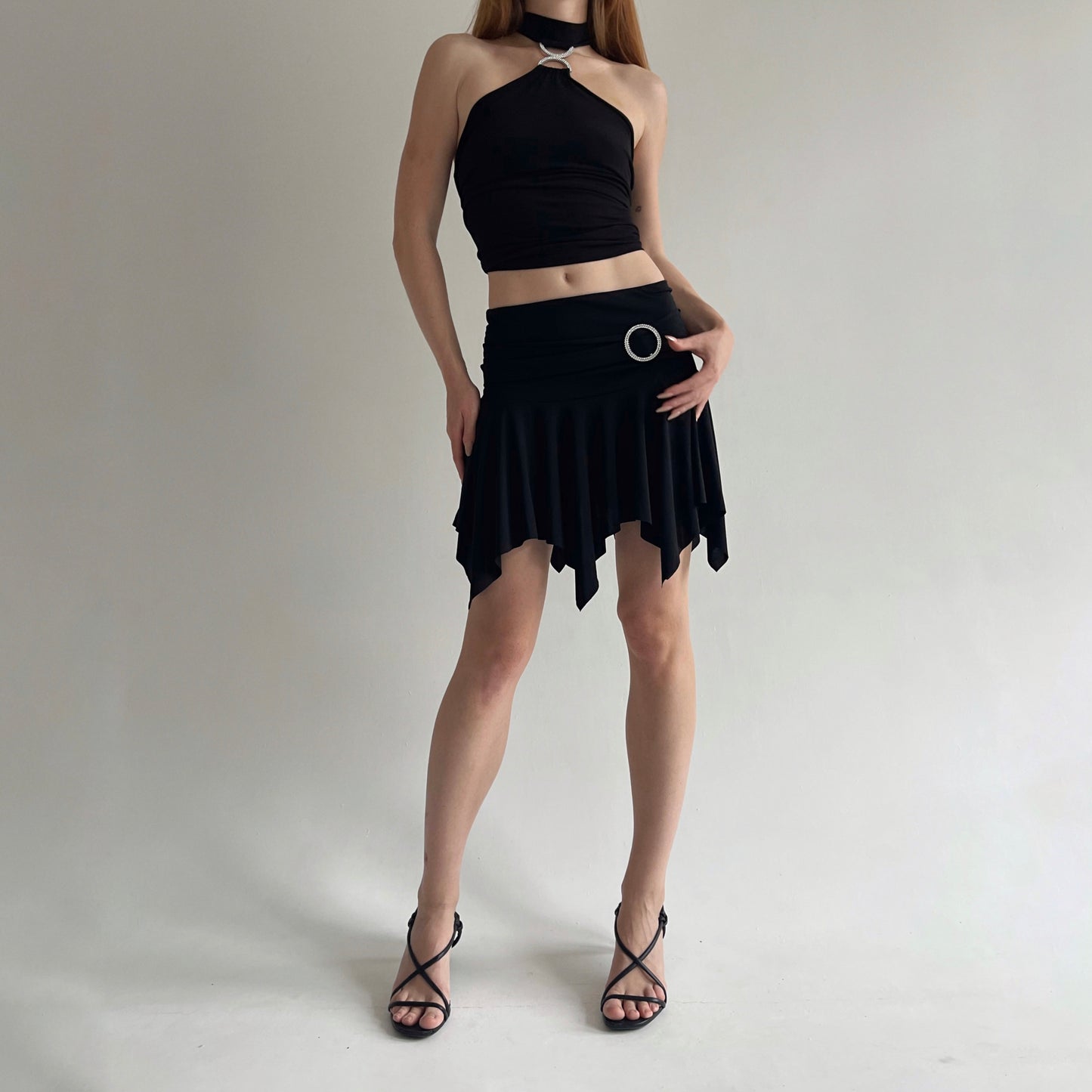 Y2K stretchy asymmetrical mini skirt