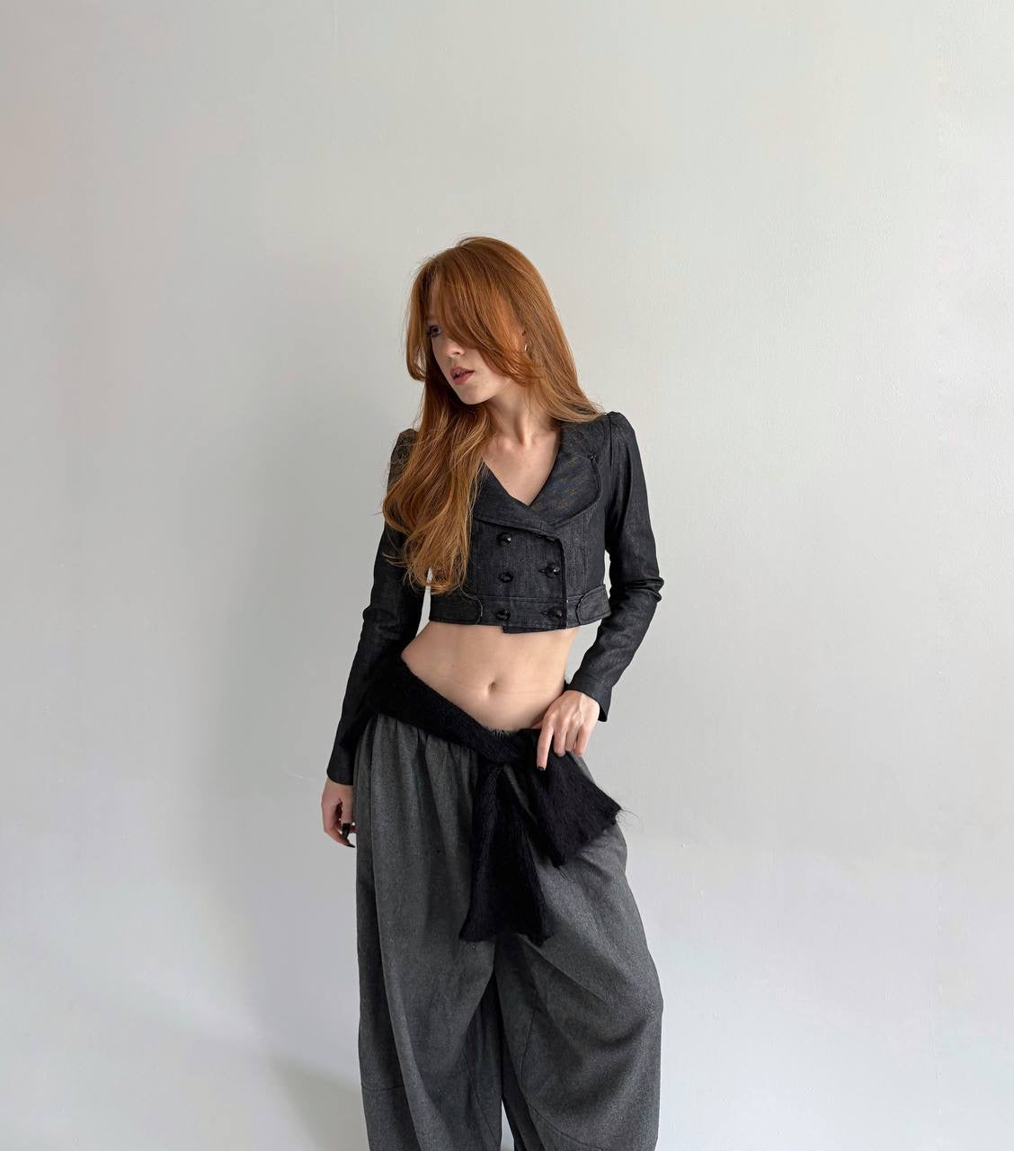 Y2K denim grey cropped jacket