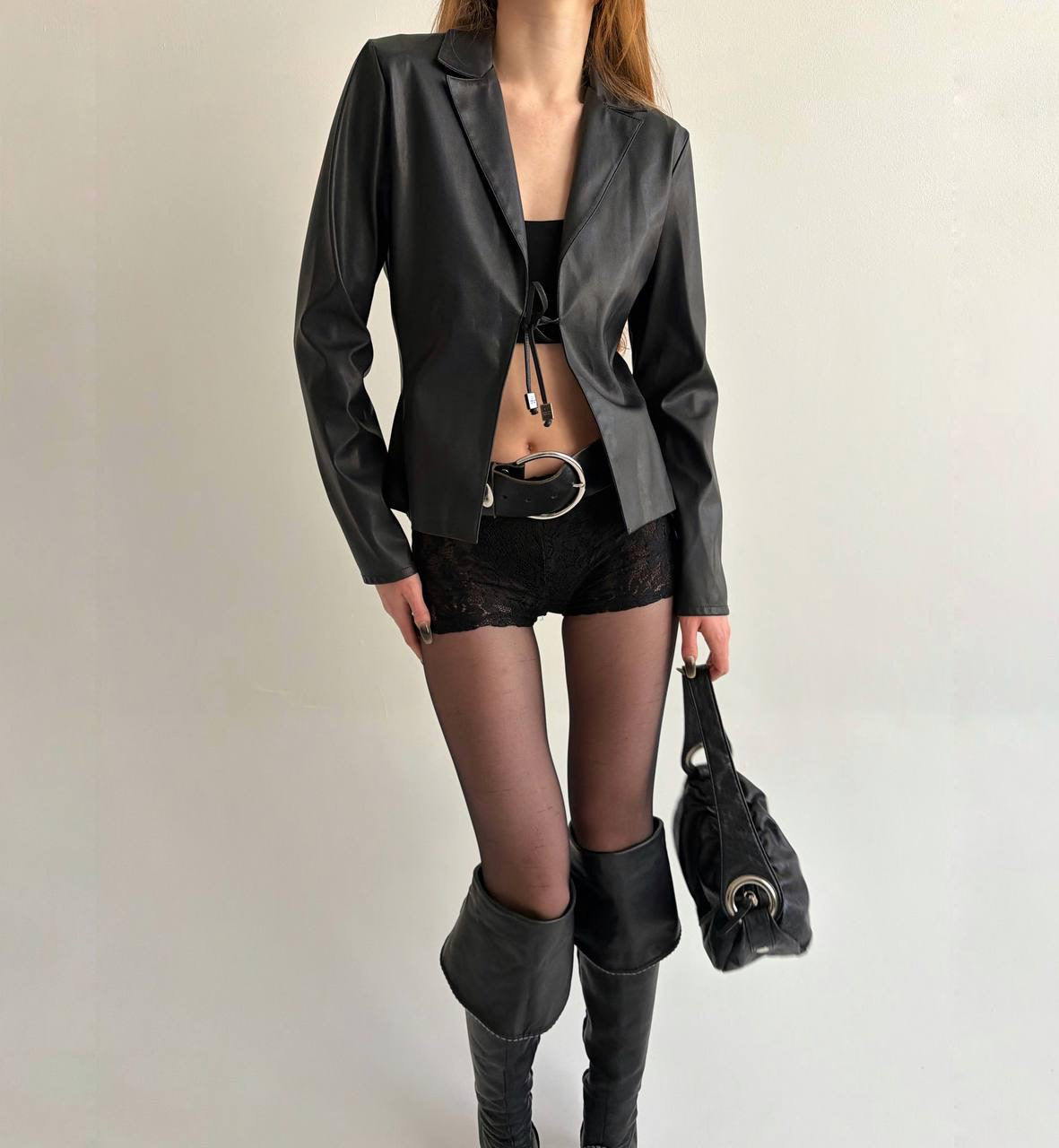 Vintage black faux leather blazer