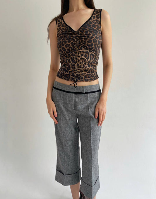 Vintage Plein Sud leopard mesh top with front gathering