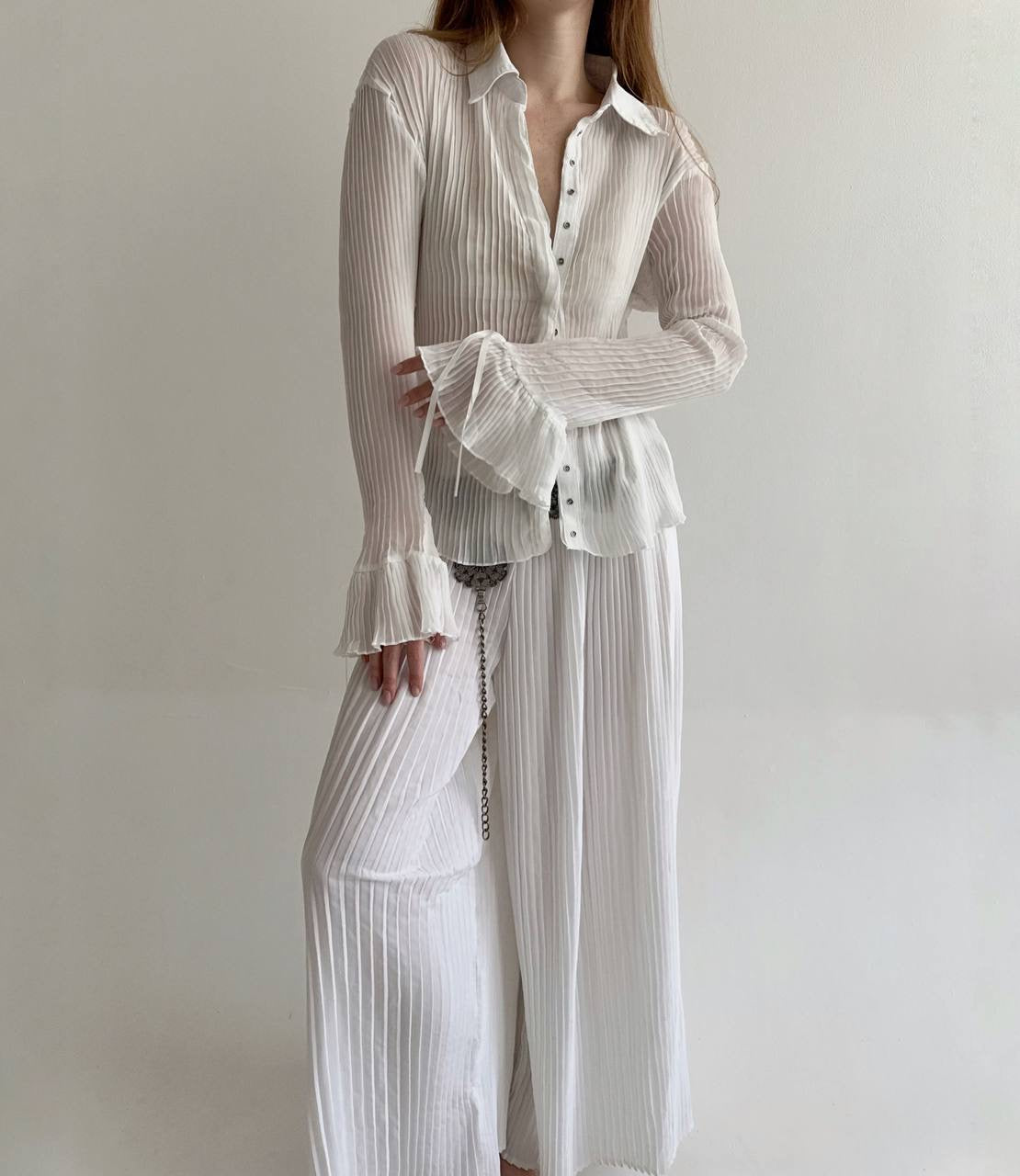 Vintage semi white pleated blouse