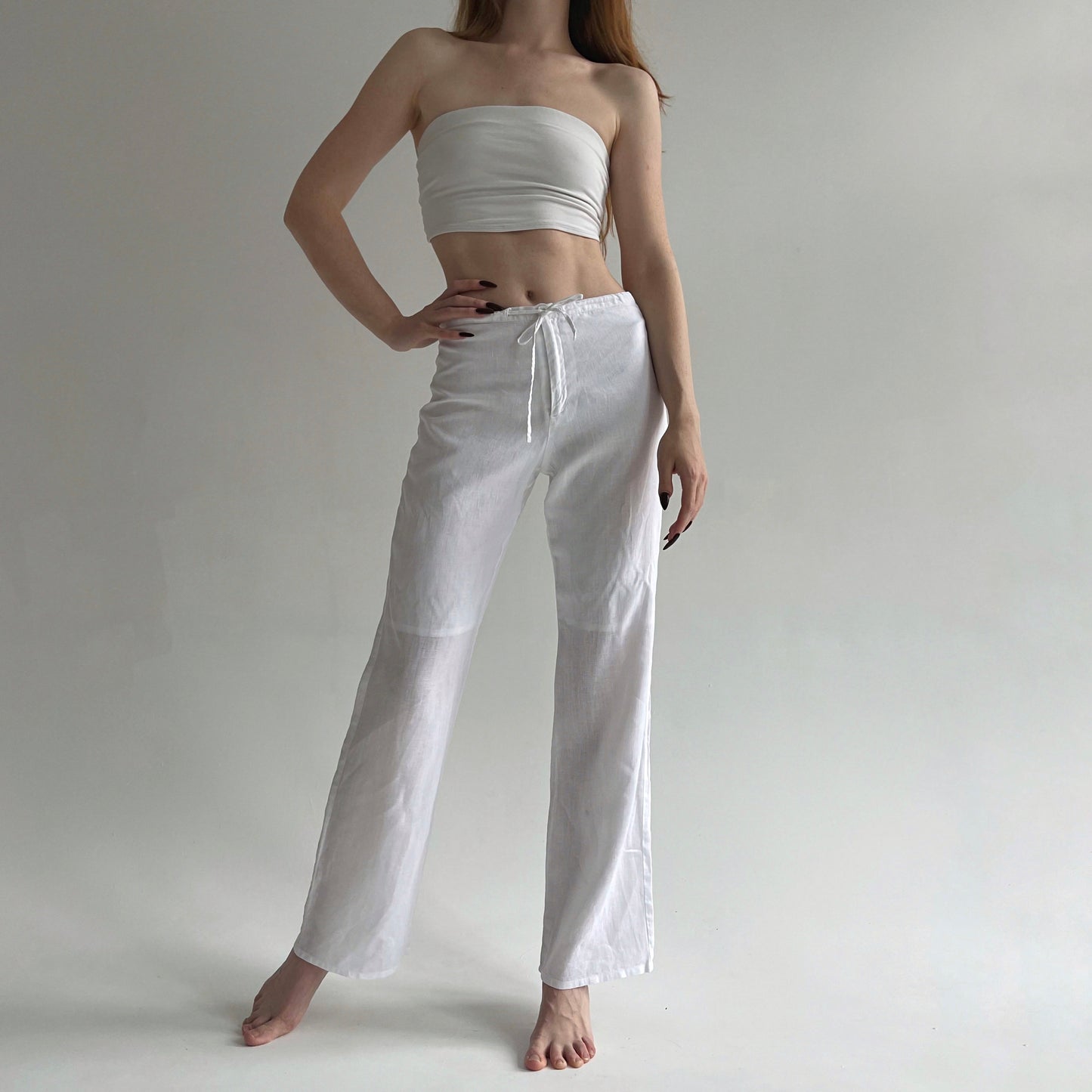 Y2K cotton white straight leg trousers