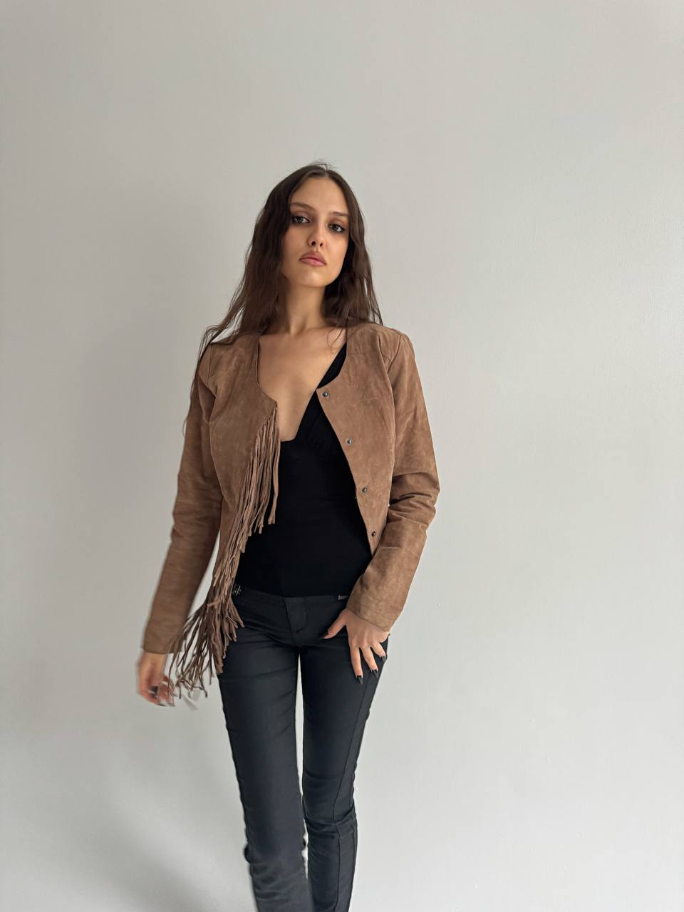 Vintage genuine leather tassel jacket