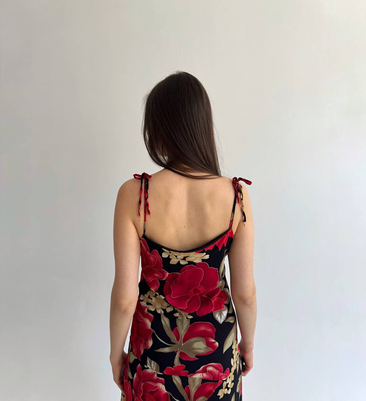 Vintage viscose red flower printed dress