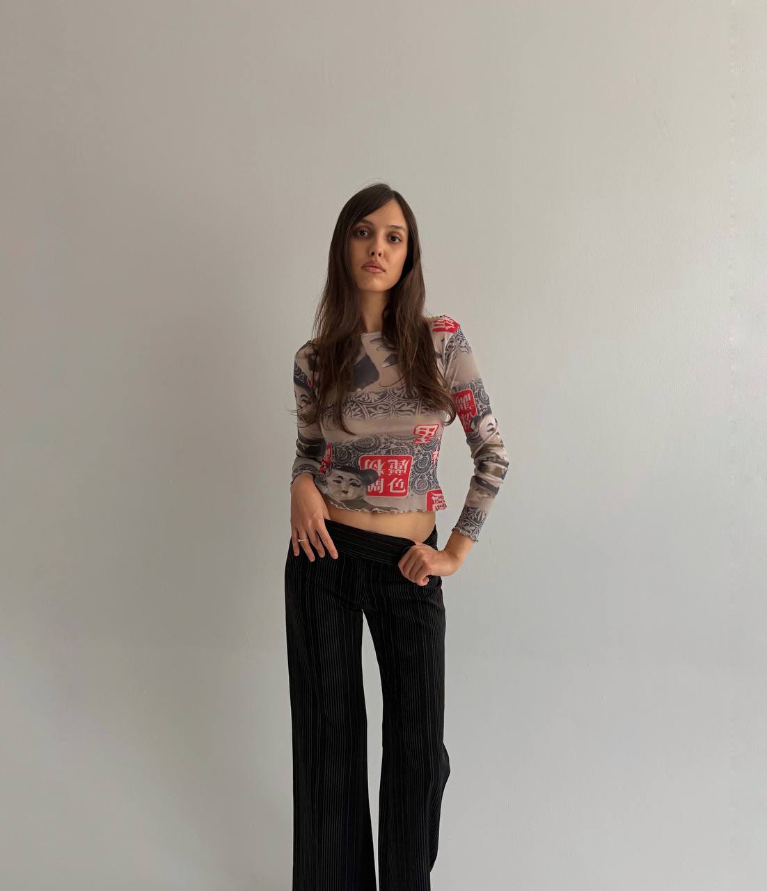 Vintage mesh printed top