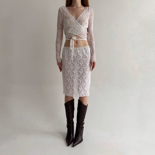 Vintage white lace slip skirt