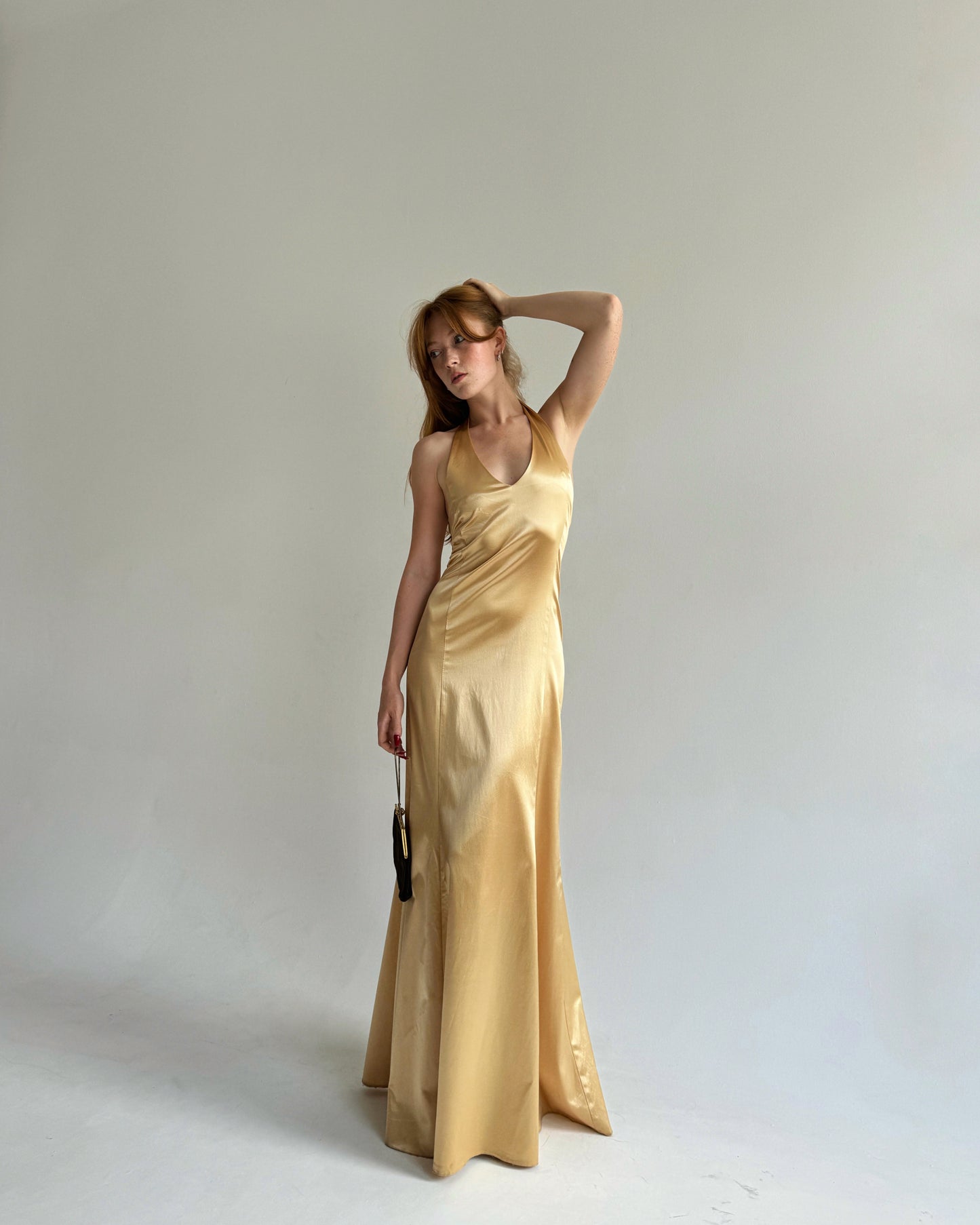 Vintage golden satin maxi dress