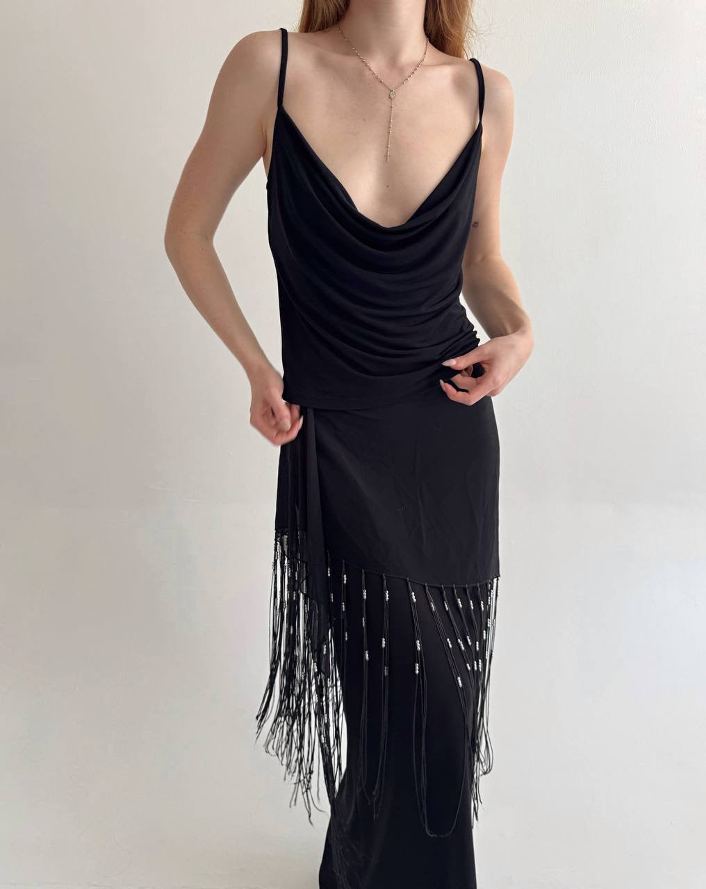 Y2K draped cami top with open back