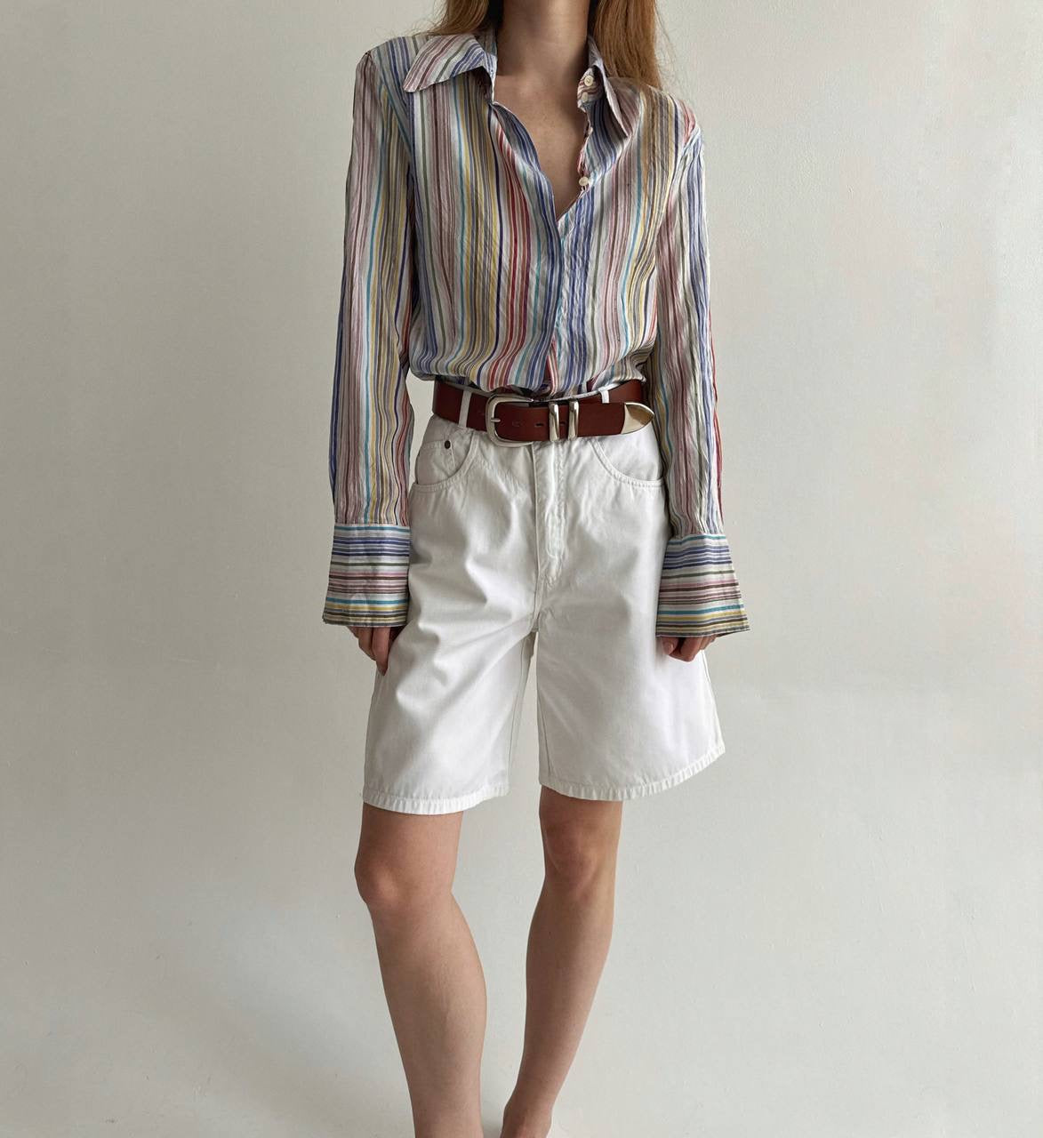 Vintage 100% pure silk striped multicoloured shirt