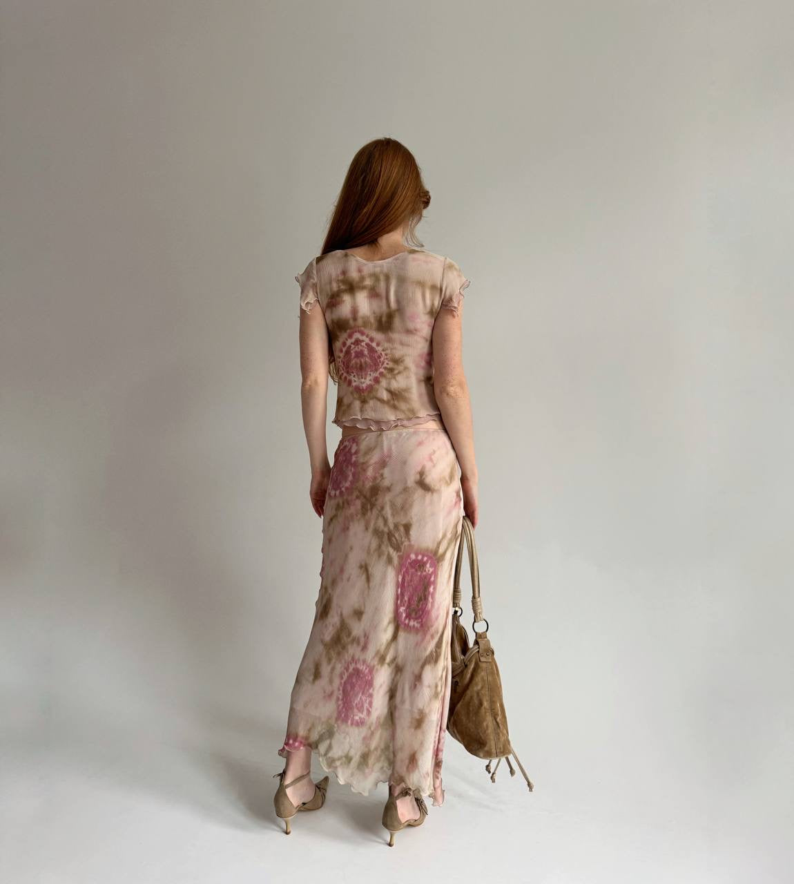 Vintage 55% viscose tie dye printed 2 piece suit