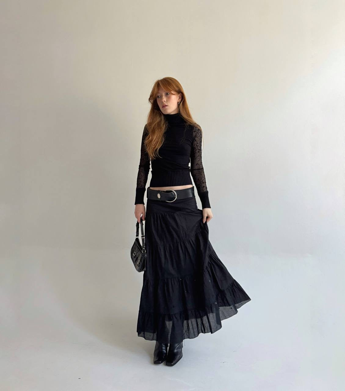 Vintage cotton ruched maxi skirt