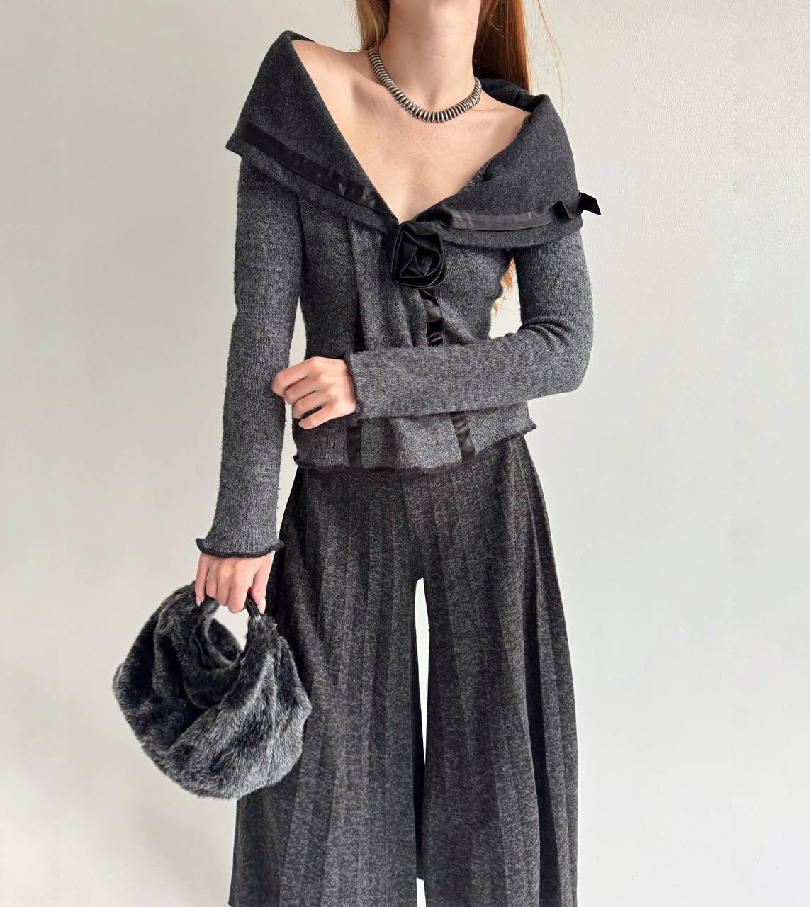 Vintage mohair blend jumper with rose appliqué