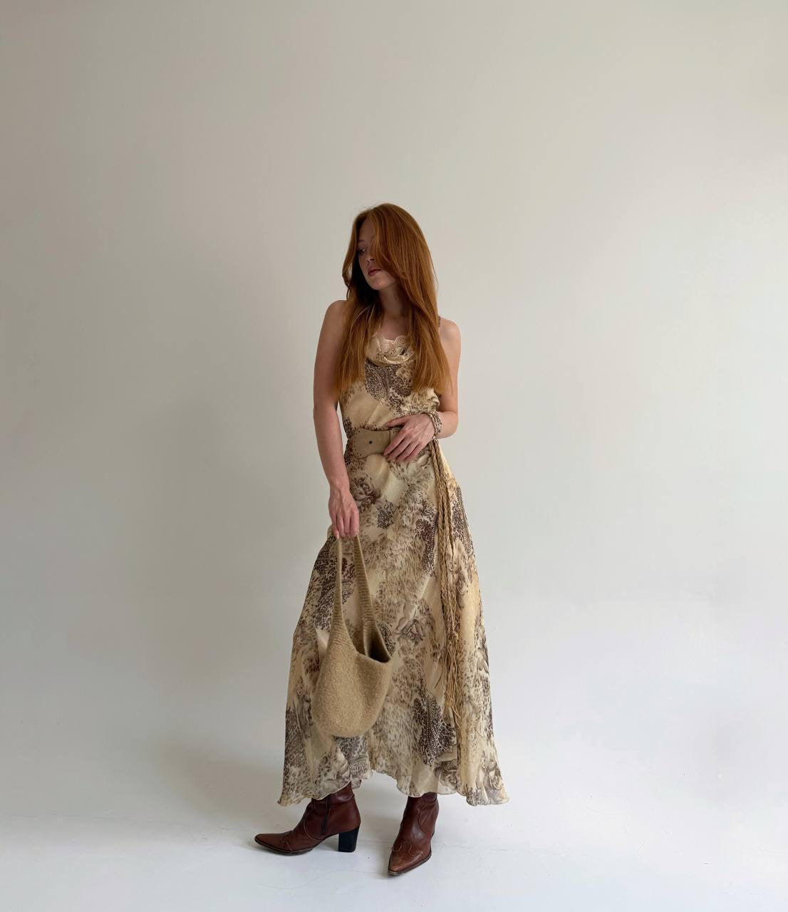 Vintage viscose printed long dress