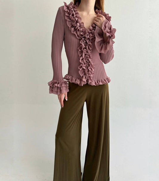 Vintage rose ruffled blouse