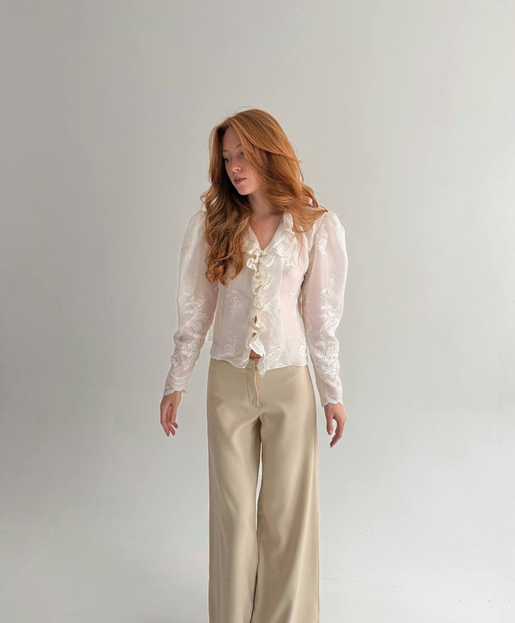 Vintage cream blouse with ruffles