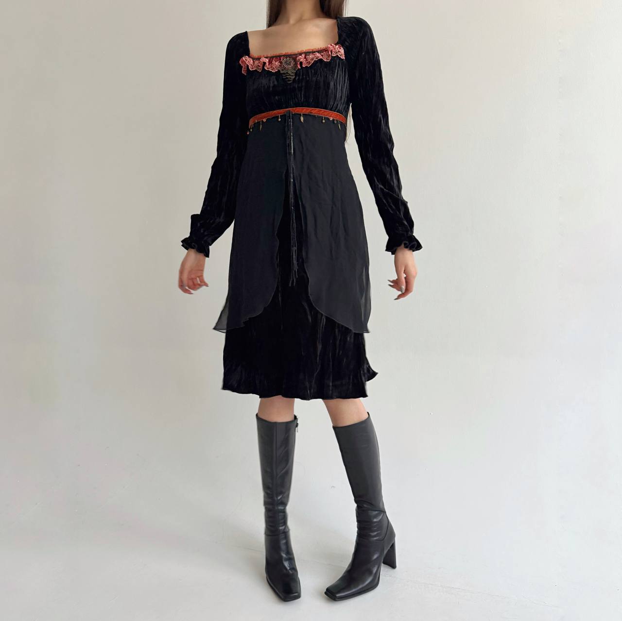 Vintage viscose medieval style boho dress