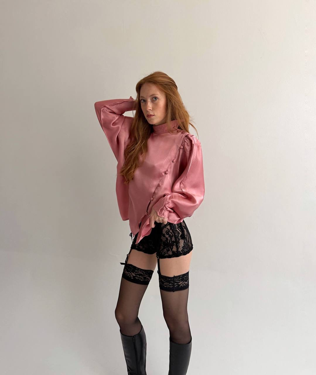 Vintage 100% viscose dusty rose pink satin blouse