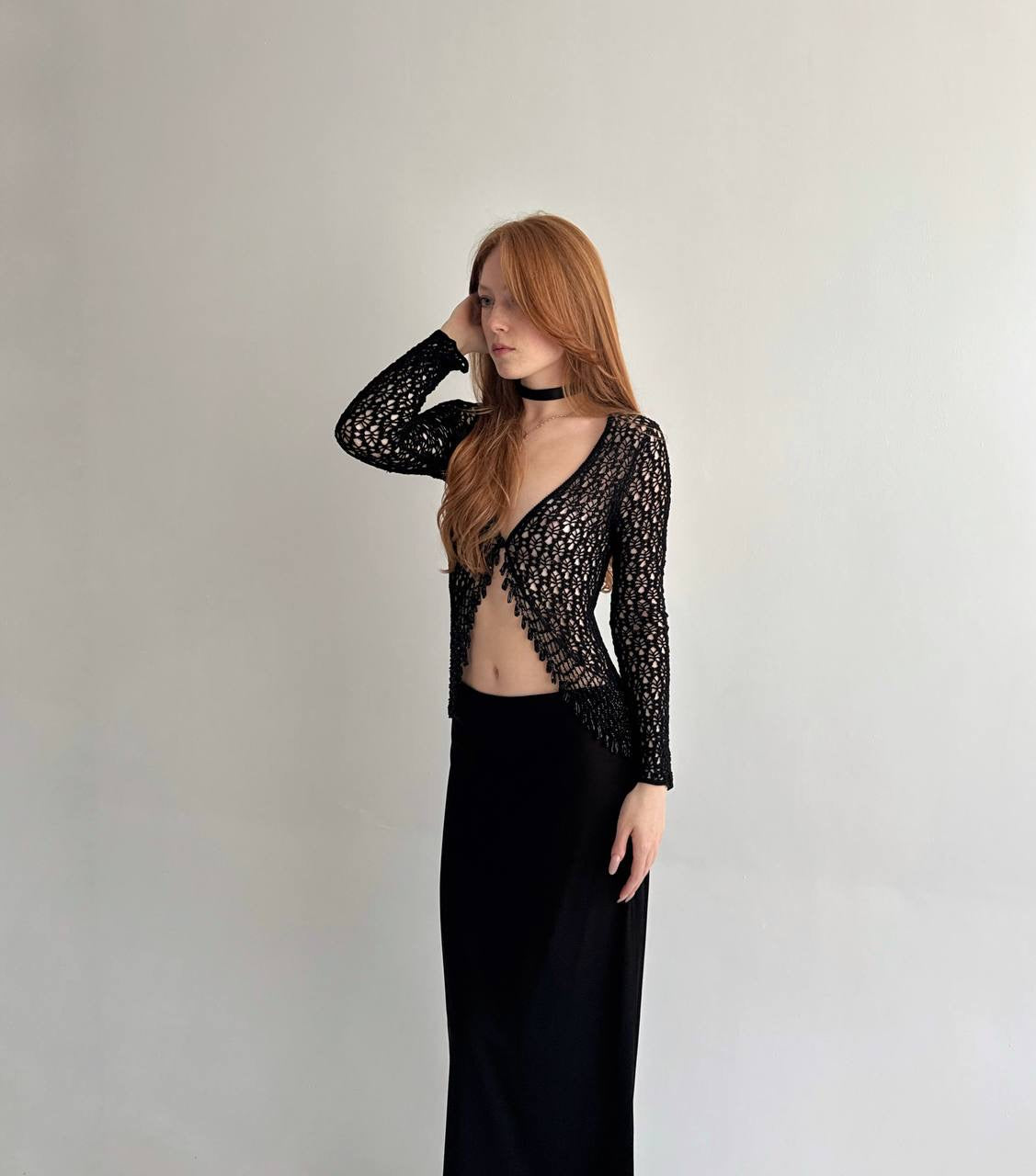 Vintage viscose crochet cardigan ю