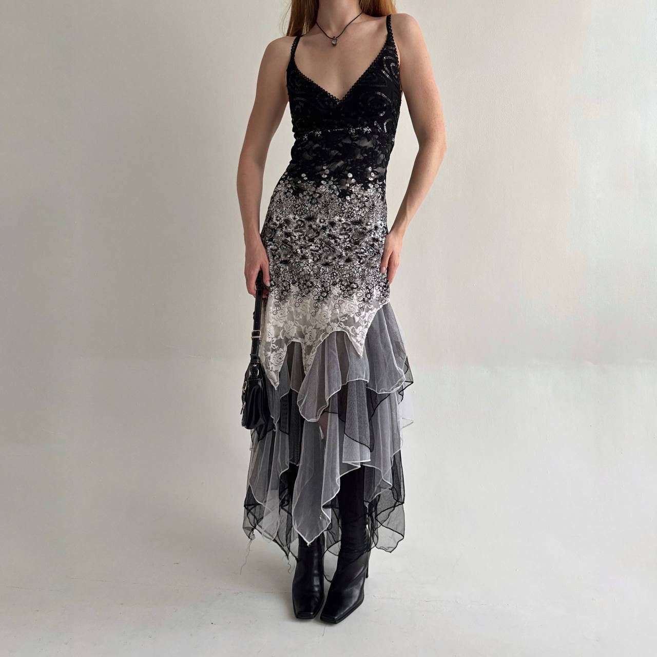 Vintage gorgeous grey asymmetrical flowy dress