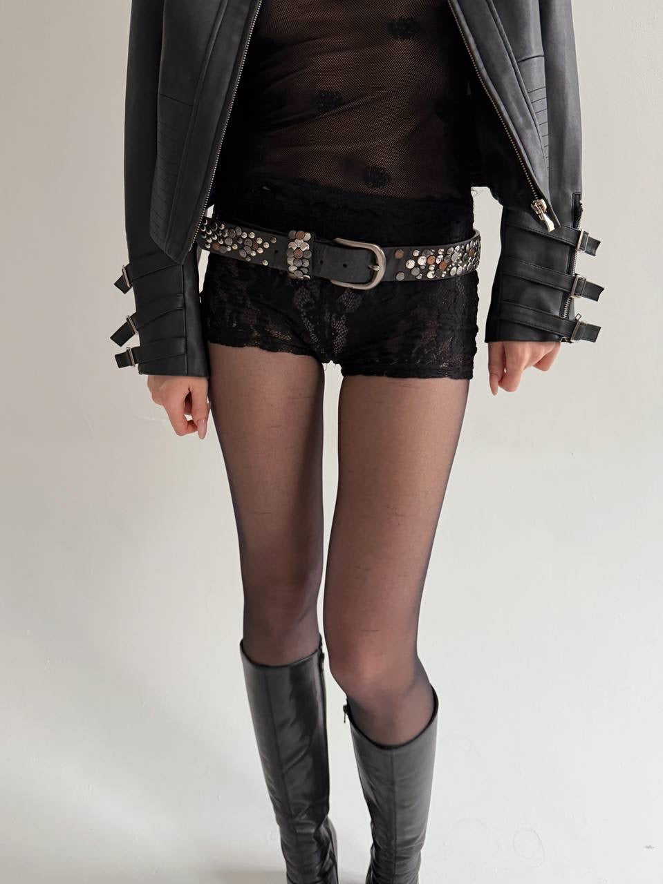 Vintage studded grunge black belt
