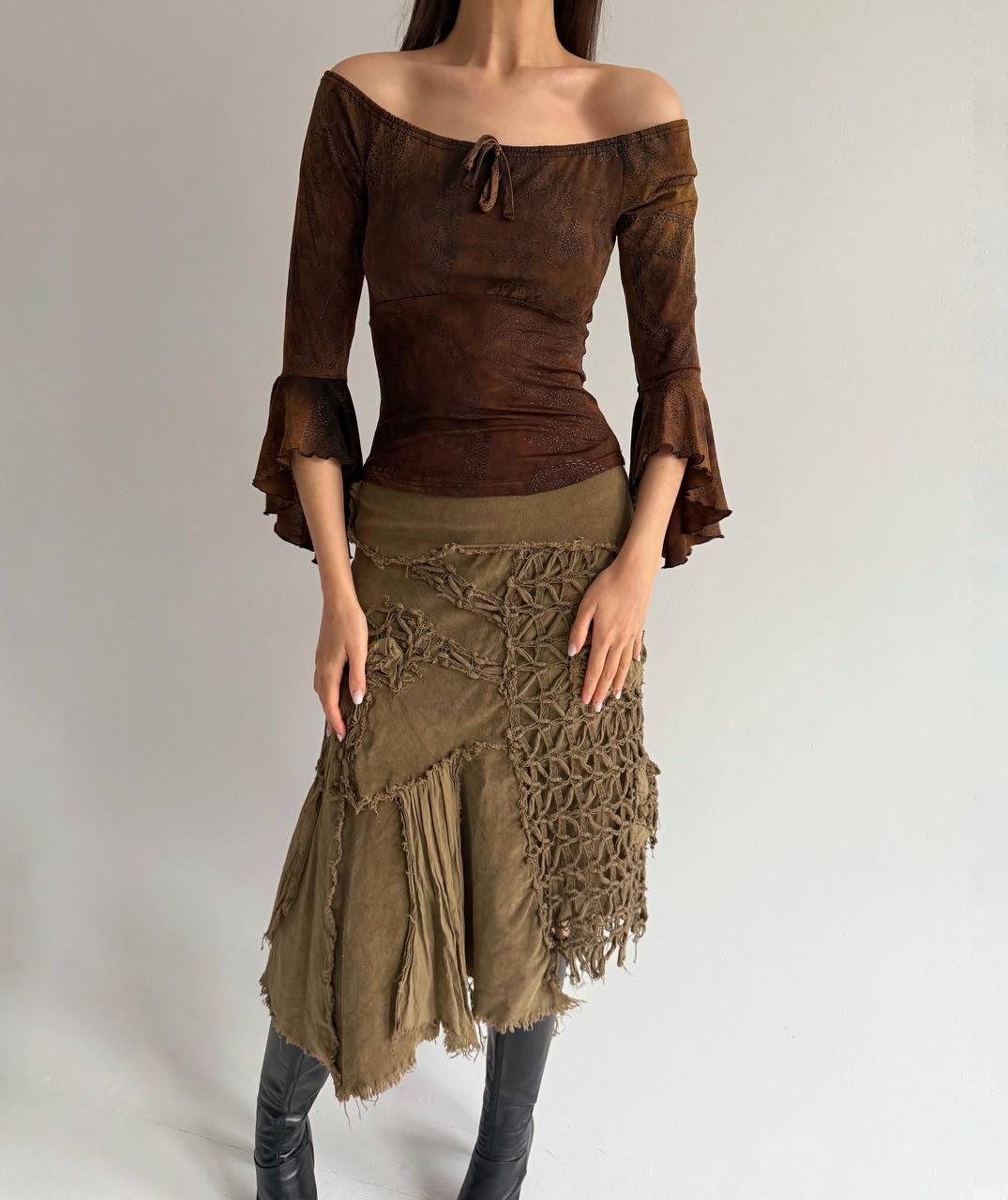 Vintage brown printed blouse