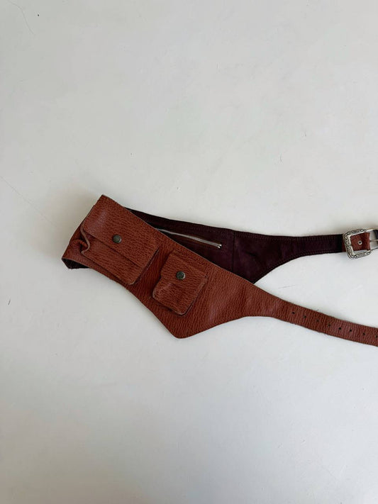 Vintage genuine leather pocket belt
