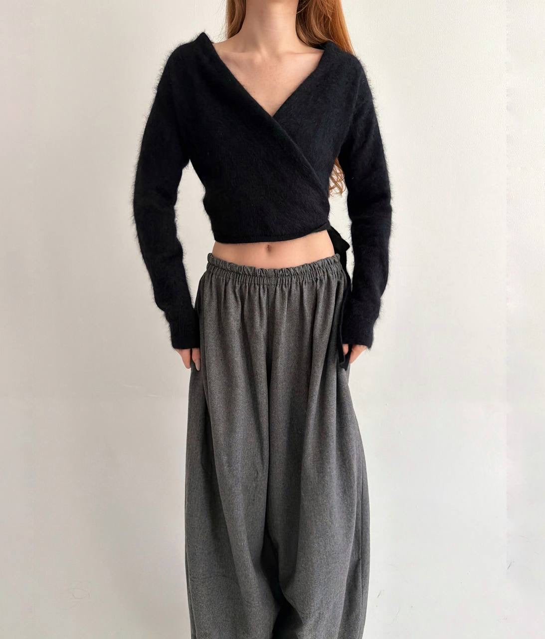 Vintage70% angora black wrap cardigan