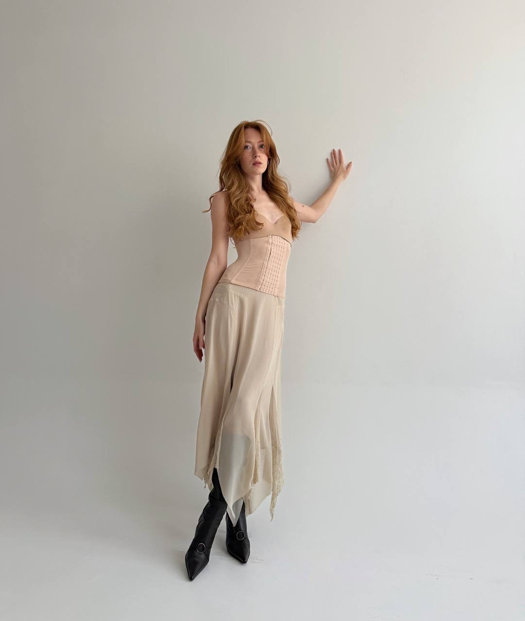 Vintage 100% pure silk delicate asymmetrical maxi skirt
