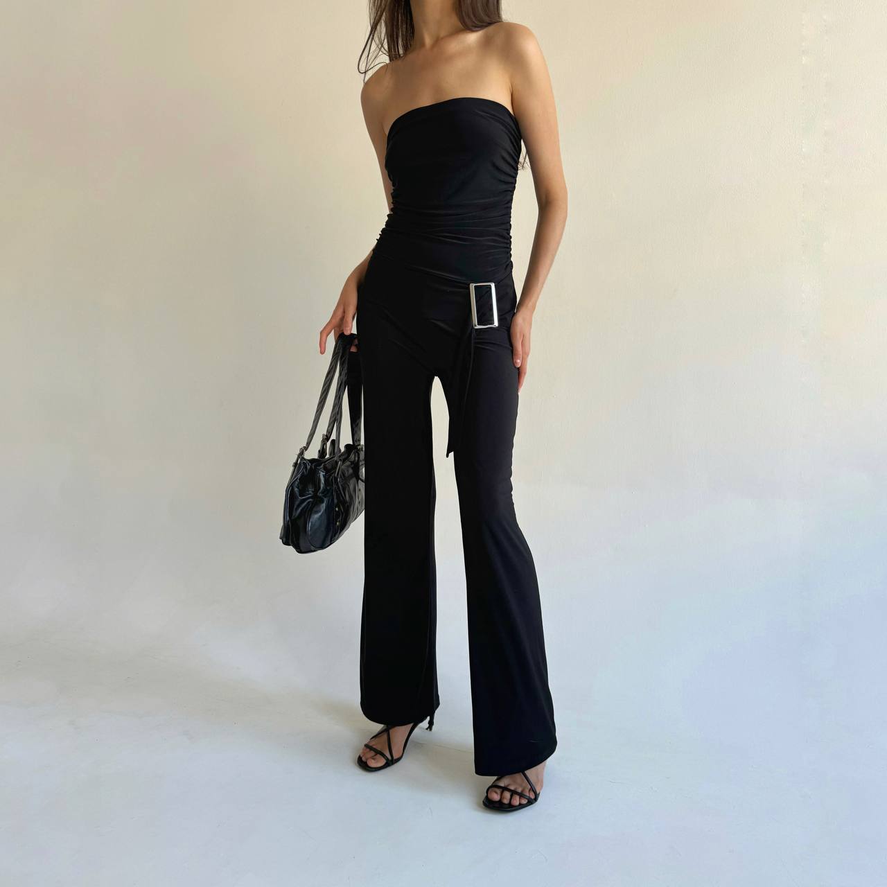 Vintage black Y2K jumpsuit with a buckle