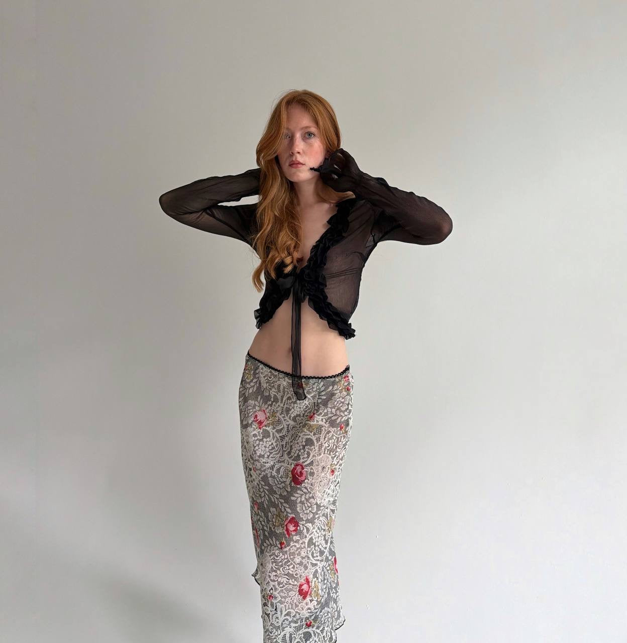 Vintage midi skirt with flower print