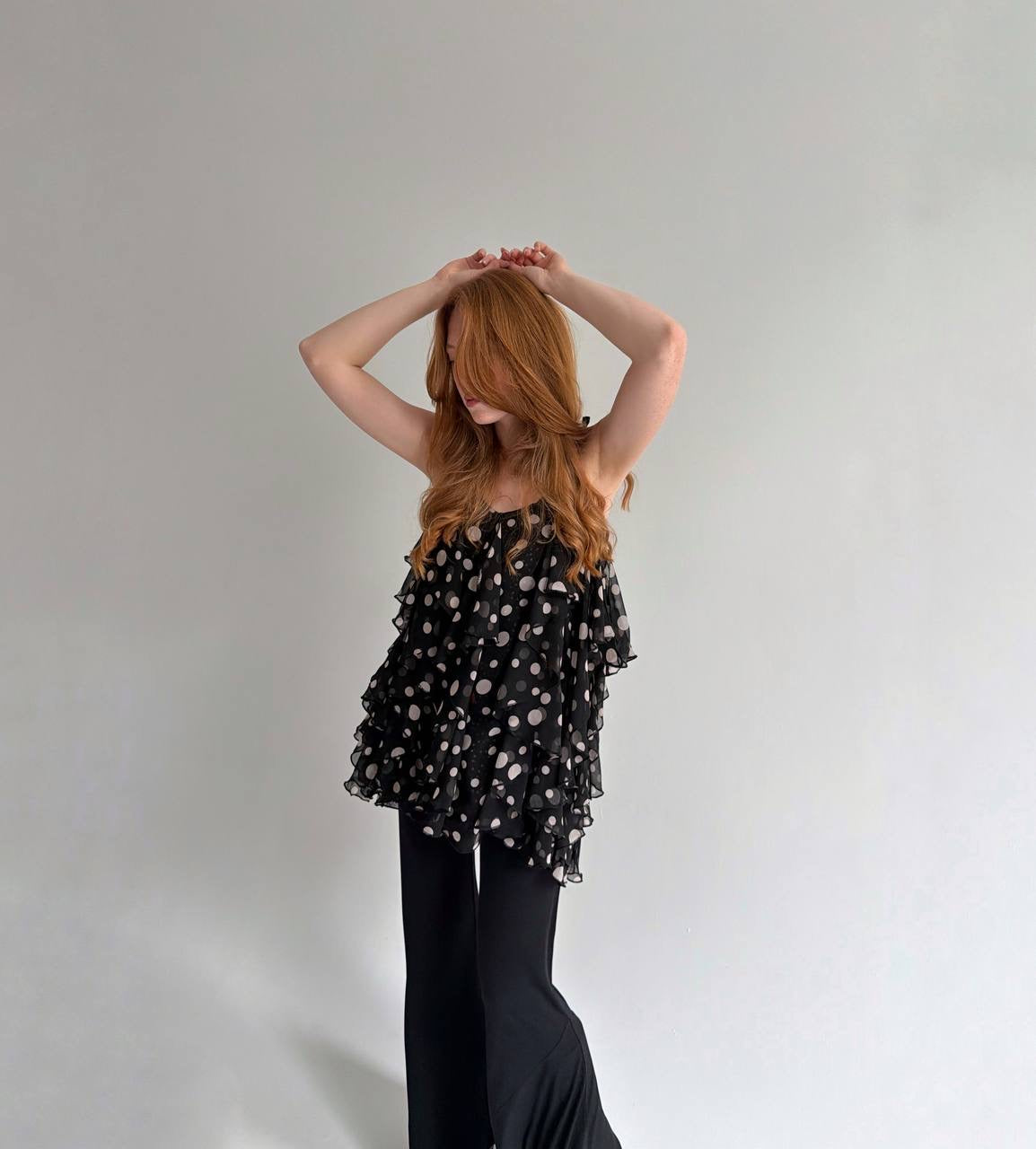 Vintage ruffled polka top cami top