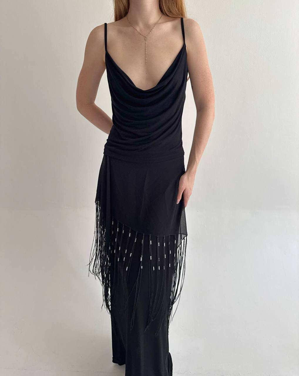 Y2K draped cami top with open back