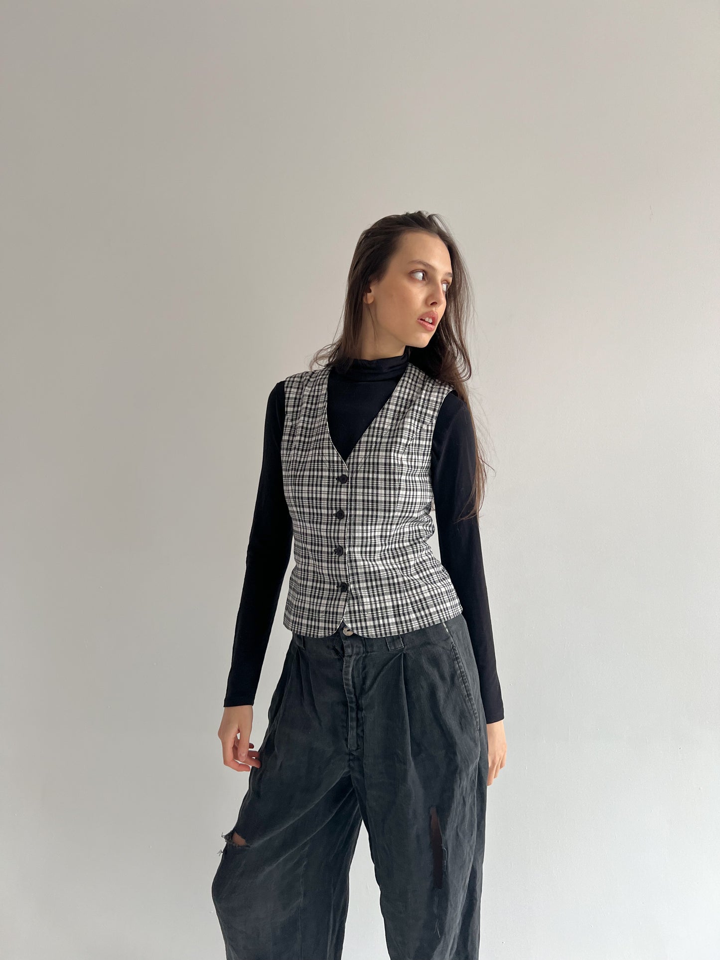 Vintage checkered b&w vest