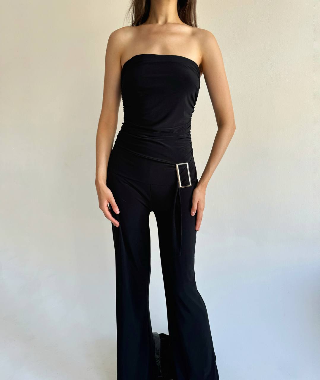 Vintage black Y2K jumpsuit with a buckle