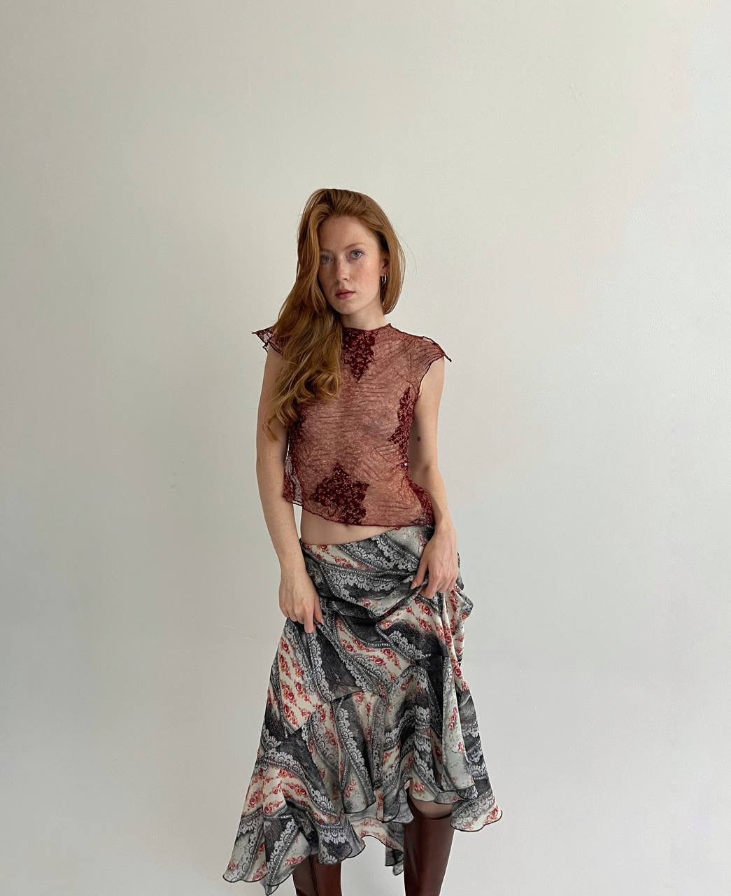 Vintage asymmetrical printed skirt