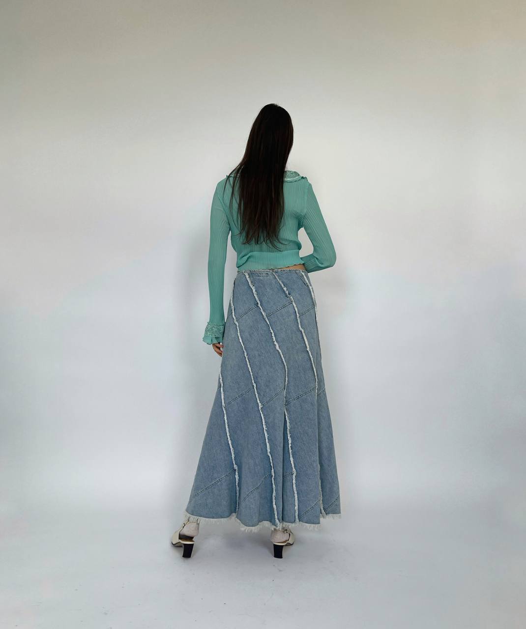 Vintage light denim maxi mermaid cut skirt