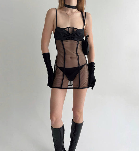 La Perla black mesh mini night dress