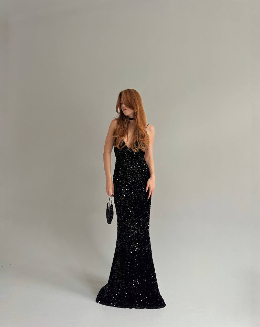 Vintage black long gown covered with sequins