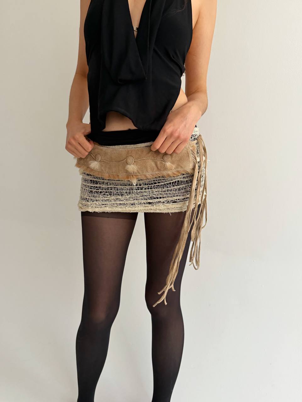 Vintage real fur genuine leather belt