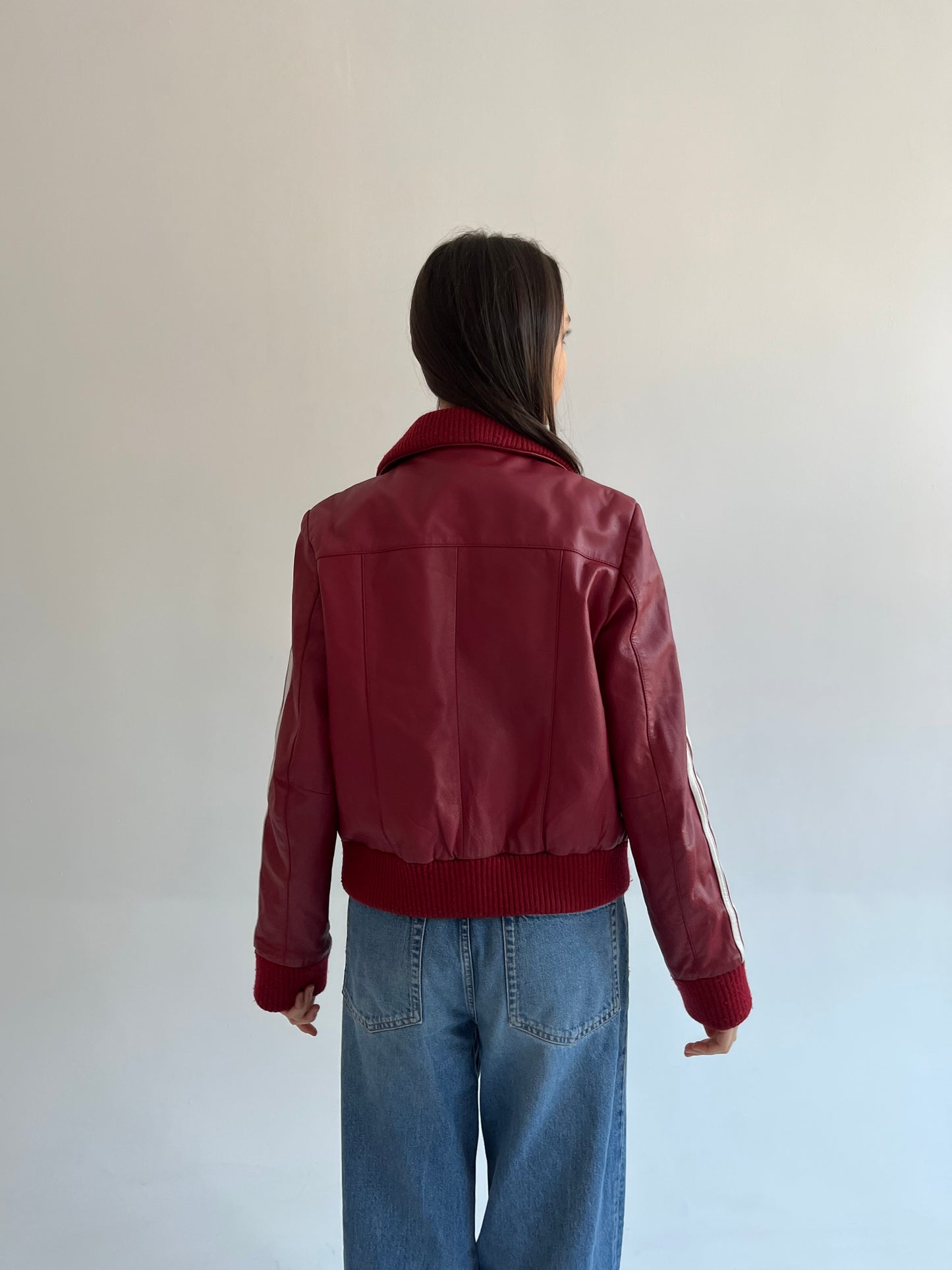 Vintage y2k genuine leather red moto sporty jacket