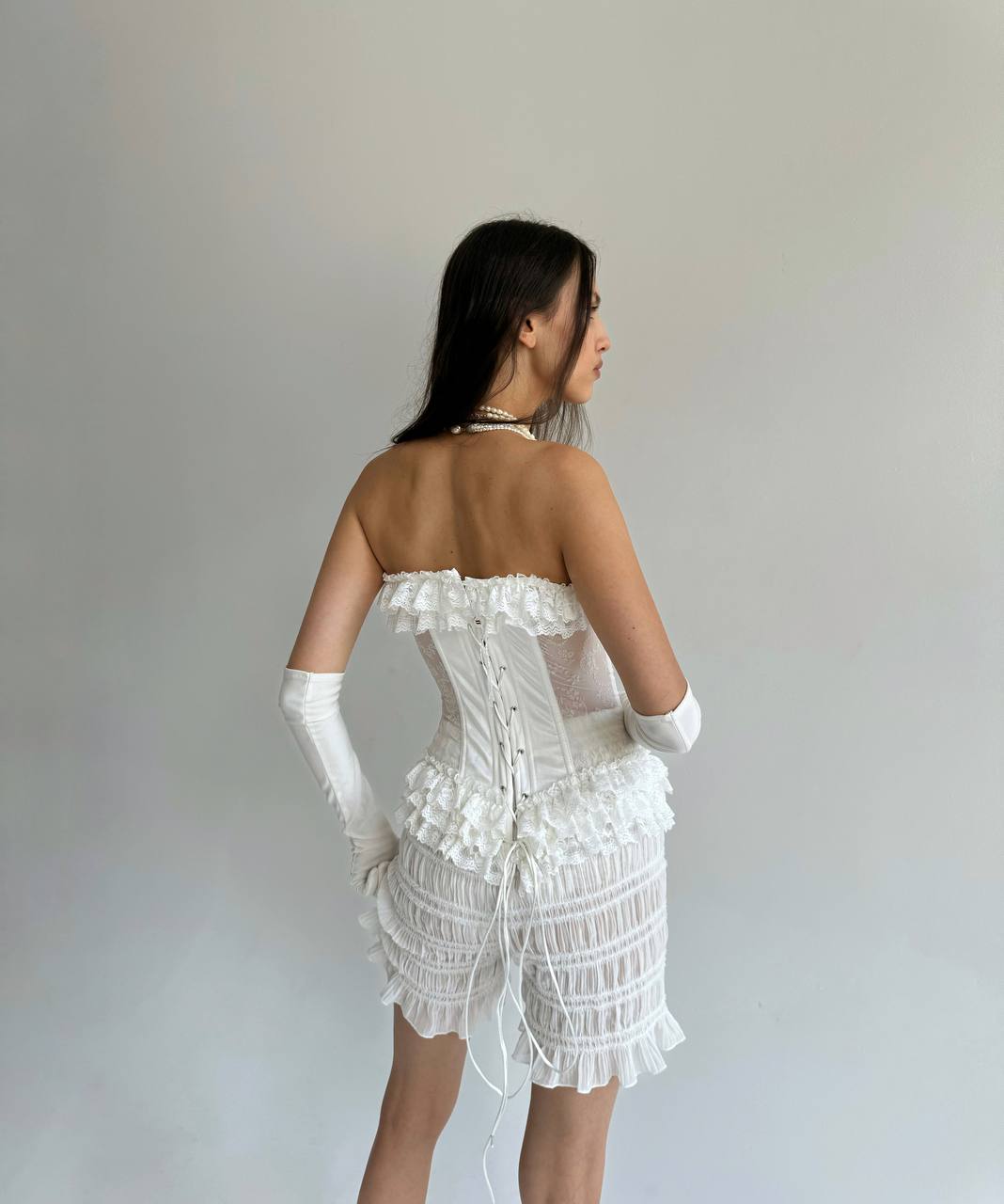 Vintage white mesh ruffled corset