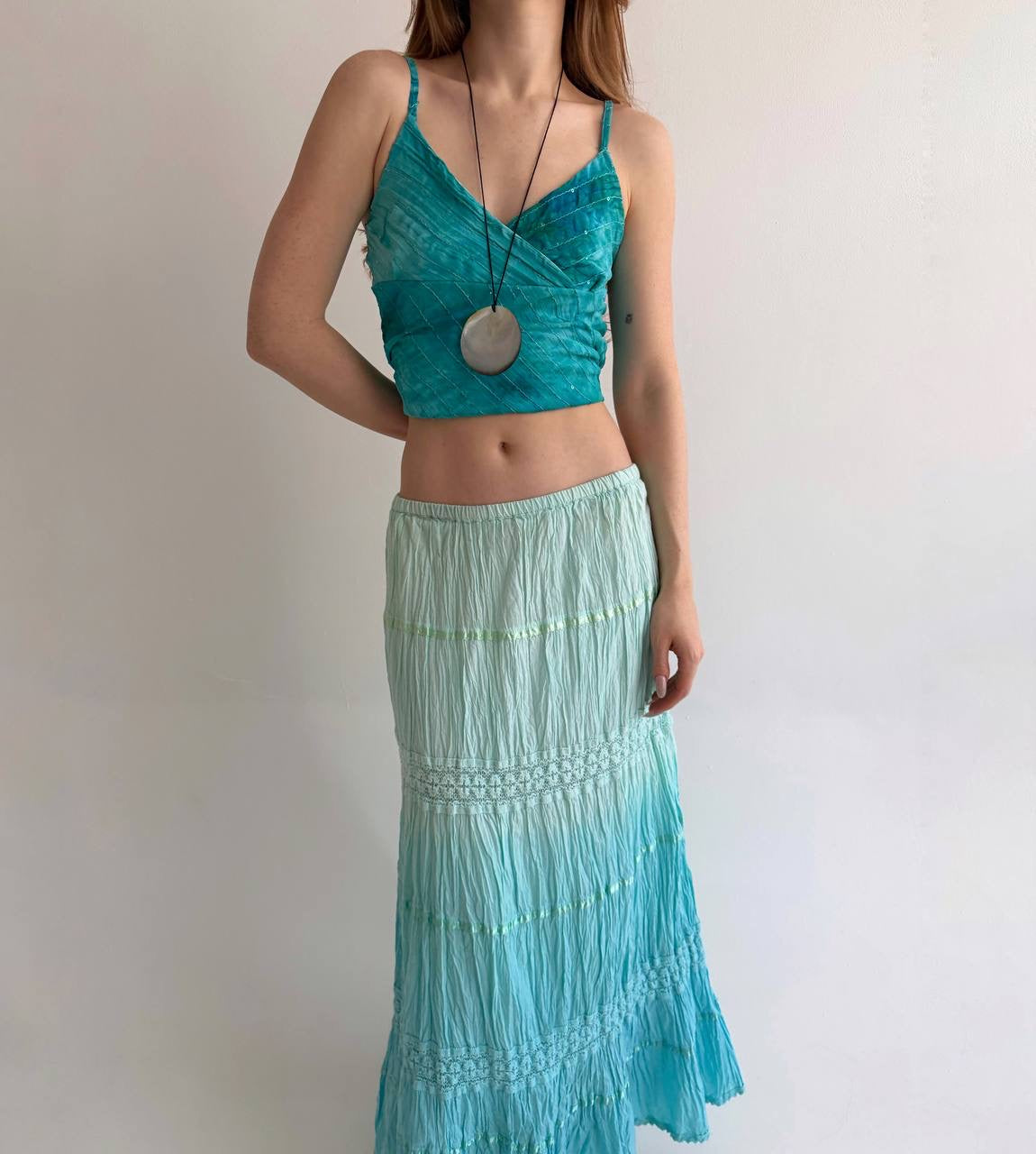 Vintage cotton maxi skirt with lace details