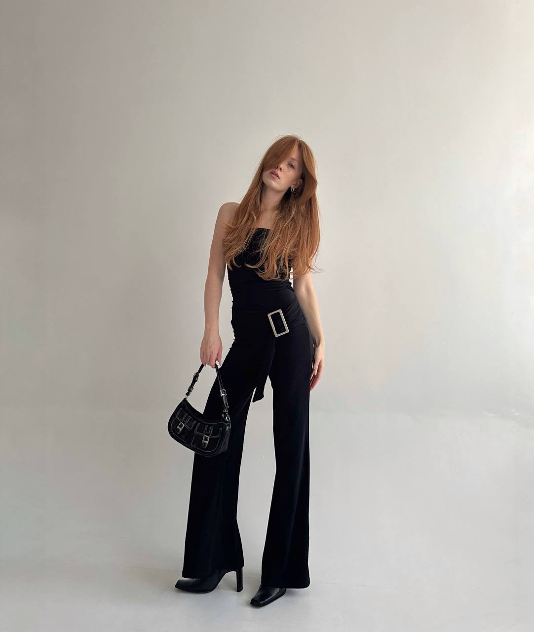 Y2K stretchy black strapless jumpsuit
