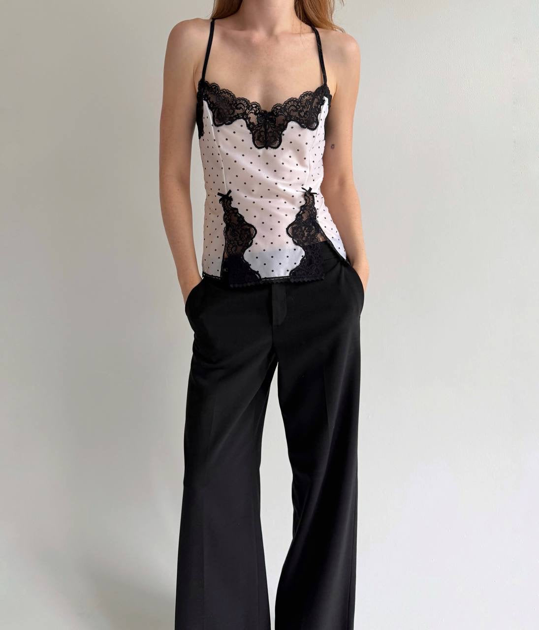 Vintage polka dot cami top with lace