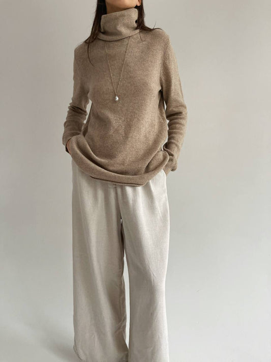 Beige 100% wool  oversized turtleneck sweater